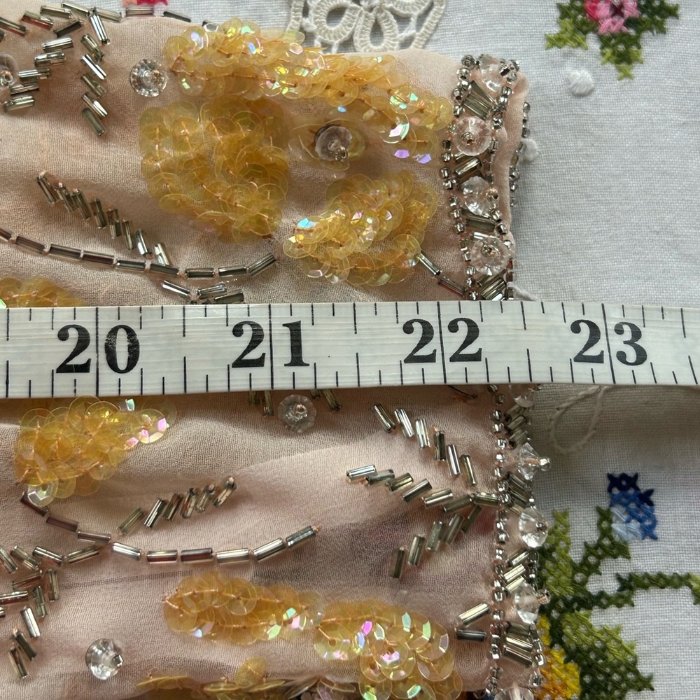 VICTORIA Royal ltg . Vintage light peach beaded / sequins long dress SZ 10 - Picture 10 of 15